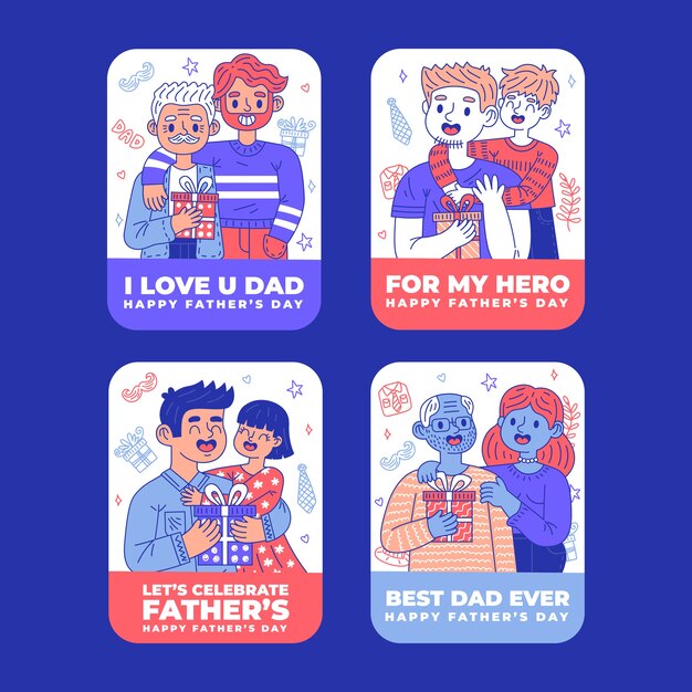 Collezione di etichette per la festa del papà disegnata a mano
