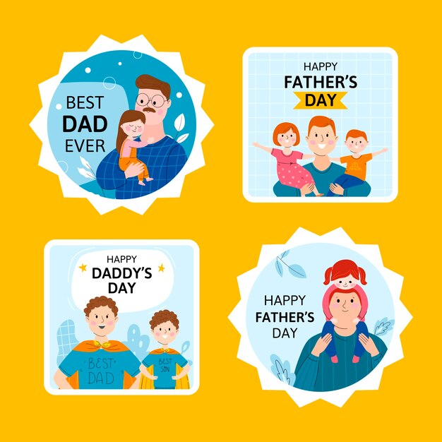 Collezione di etichette per la festa del papà piatto