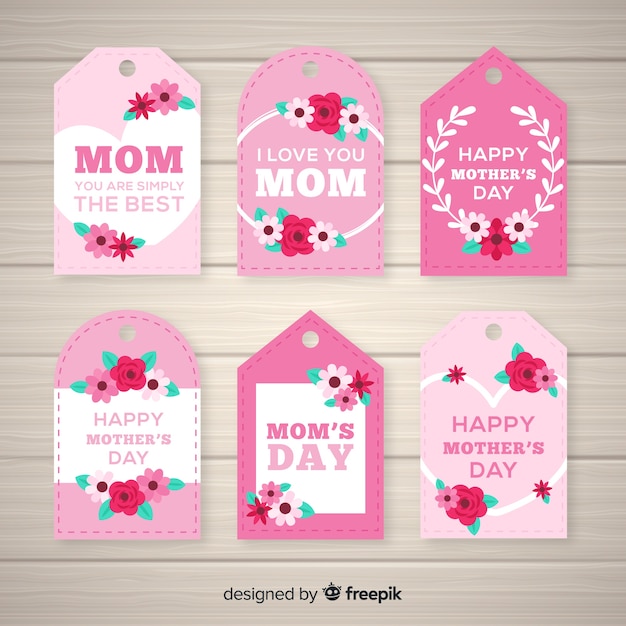Collezione di etichette per la festa della mamma floreale piatta