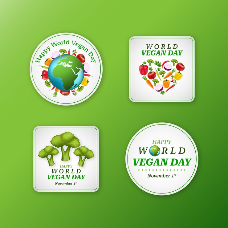 Vettore gratuito collezione di etichette per la giornata mondiale dei vegani
