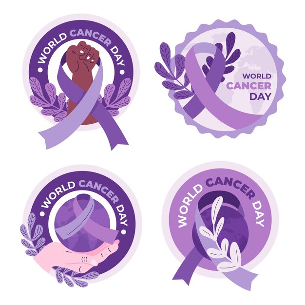 Collezione di etichette per la giornata mondiale del cancro piatta