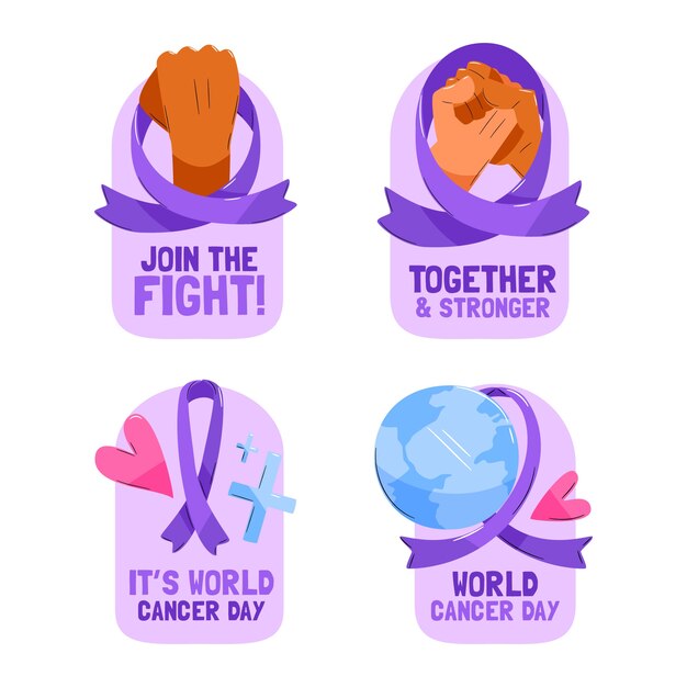 Collezione di etichette per la giornata mondiale del cancro piatta