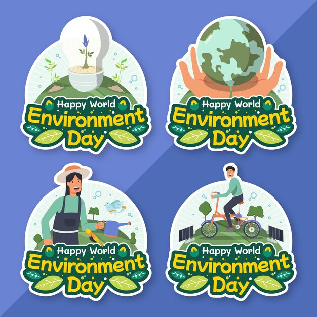 Collezione di etichette per la giornata mondiale dell'ambiente piatto