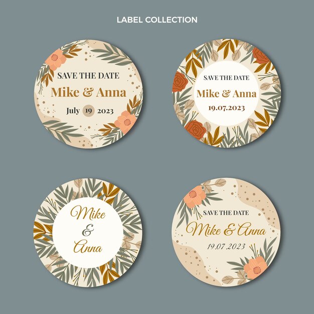 Collezione di etichette per matrimoni con cornice Boho