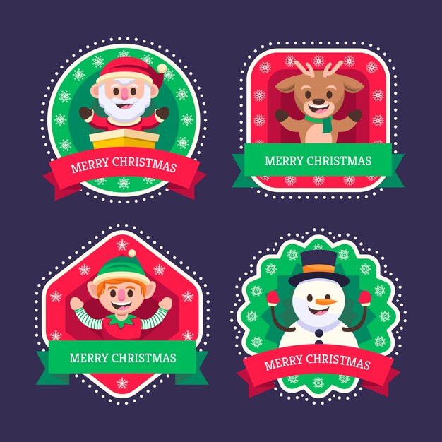 Collezione di etichette piatte di Natale