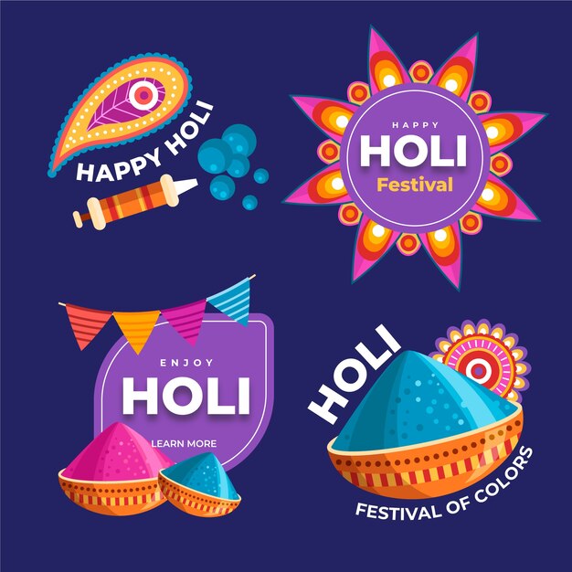 Collezione di etichette piatte holi