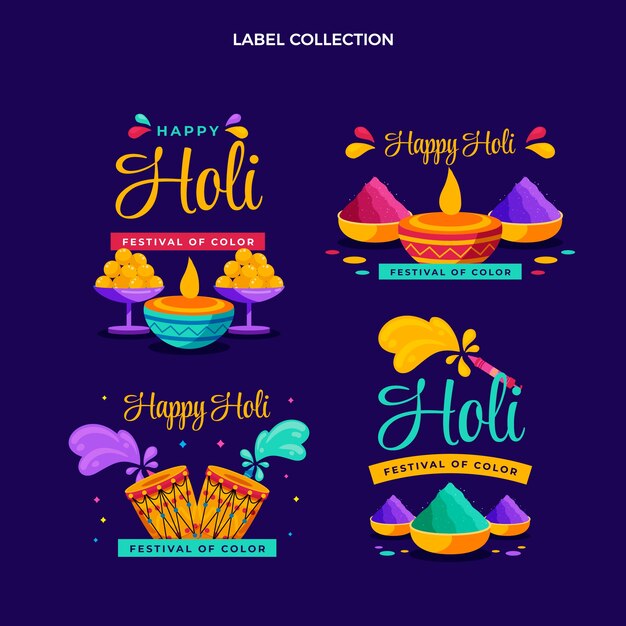 Collezione di etichette piatte holi