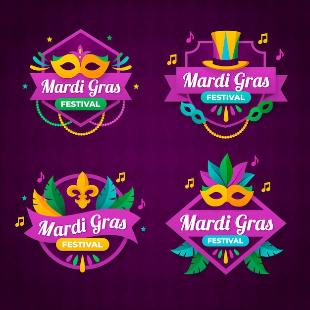 Collezione di etichette piatte mardi gras