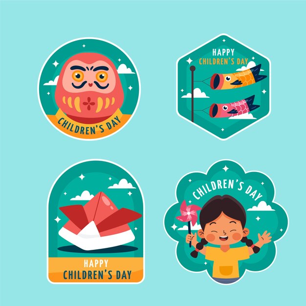Collezione di etichette piatte per bambini