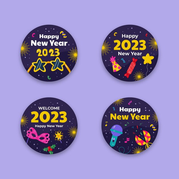 Collezione di etichette piatte per il nuovo anno 2023