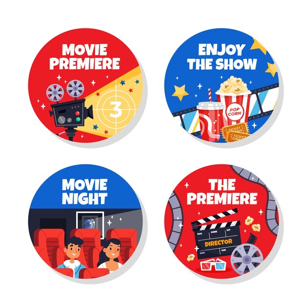 Collezione di etichette piatte per l'evento in anteprima del film