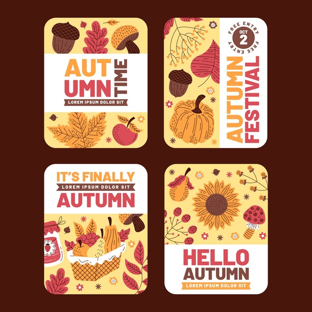 Collezione di etichette piatte per la celebrazione dell'autunno