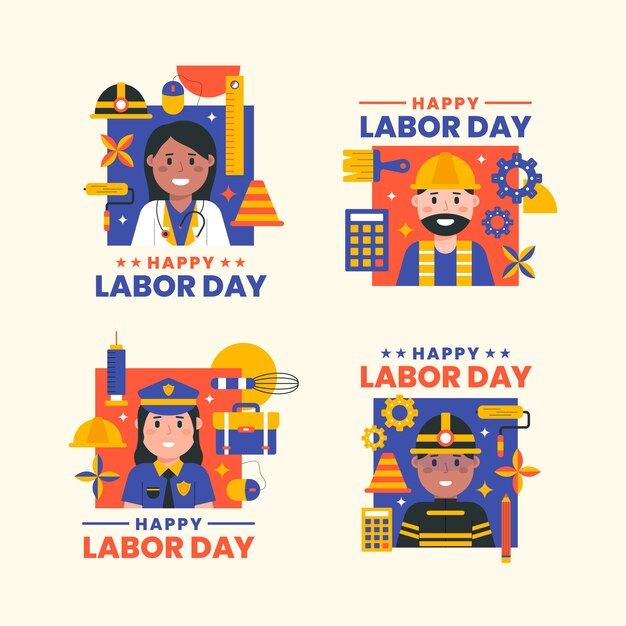 Collezione di etichette piatte per la festa del lavoro