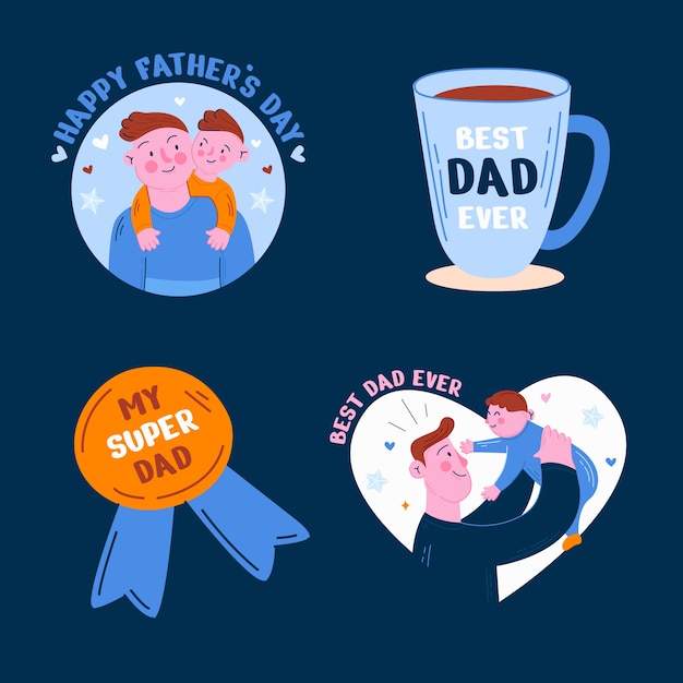 Collezione di etichette piatte per la festa del papà