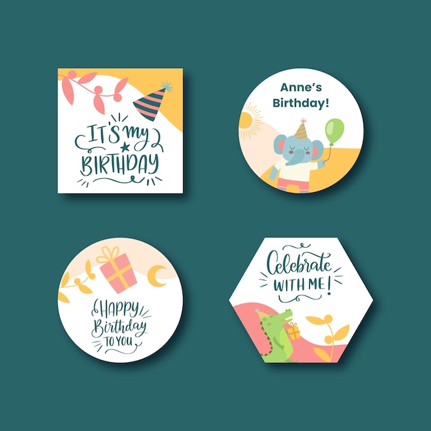 Collezione di etichette piatte per la festa di compleanno dei bambini