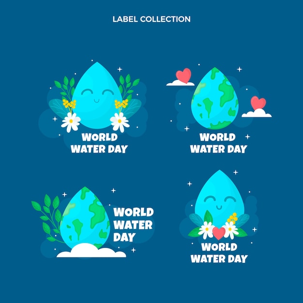 Collezione di etichette piatte per la giornata mondiale dell'acqua