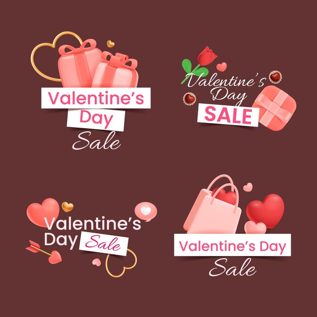 Collezione di etichette realistiche per San Valentino