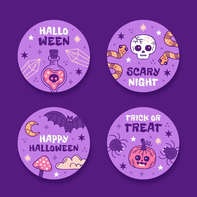 Collezione di etichette vintage disegnate a mano di Halloween