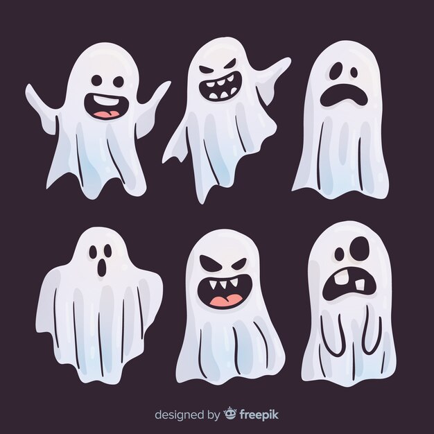 Collezione di fantasmi di Halloween in design piatto