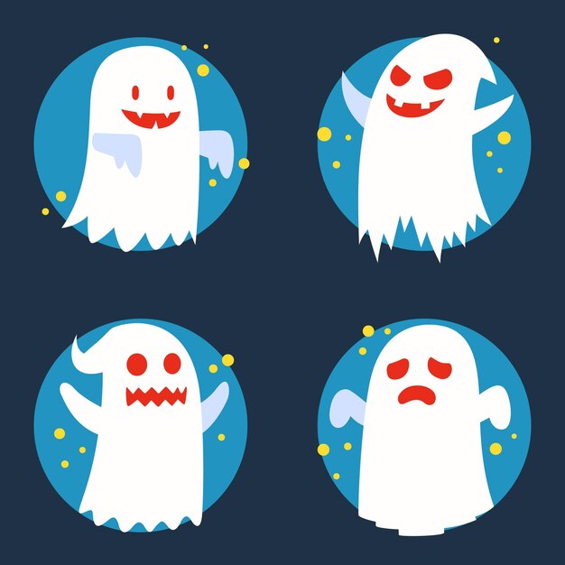 Collezione di fantasmi di halloween piatto disegnato a mano