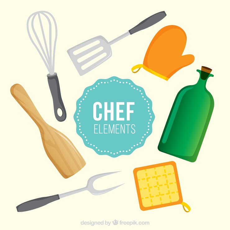 Vettore gratuito collezione di fantastici oggetti chef in design piatto