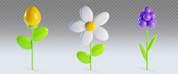 Vettore gratuito collezione di fiori di argilla primaverili 3d