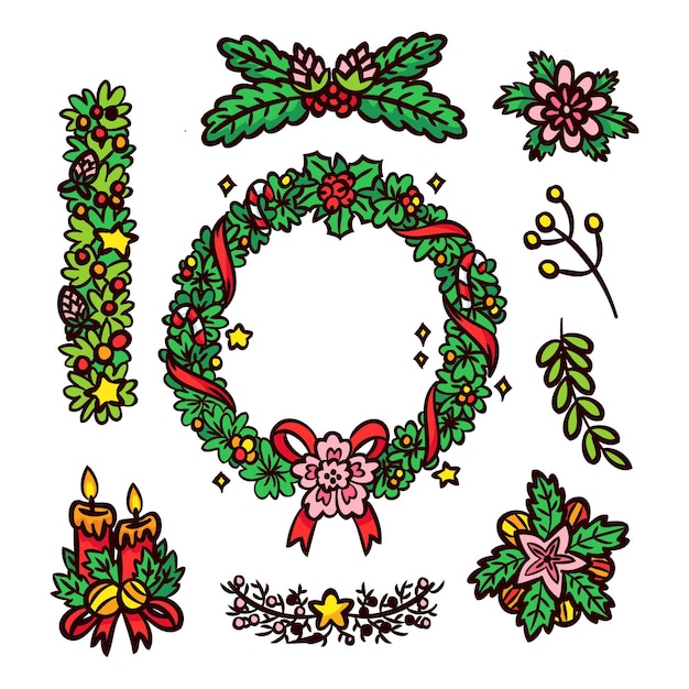 Collezione di fiori di natale disegnati a mano