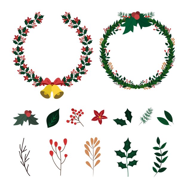 Collezione di fiori e ghirlande disegnati a mano di natale