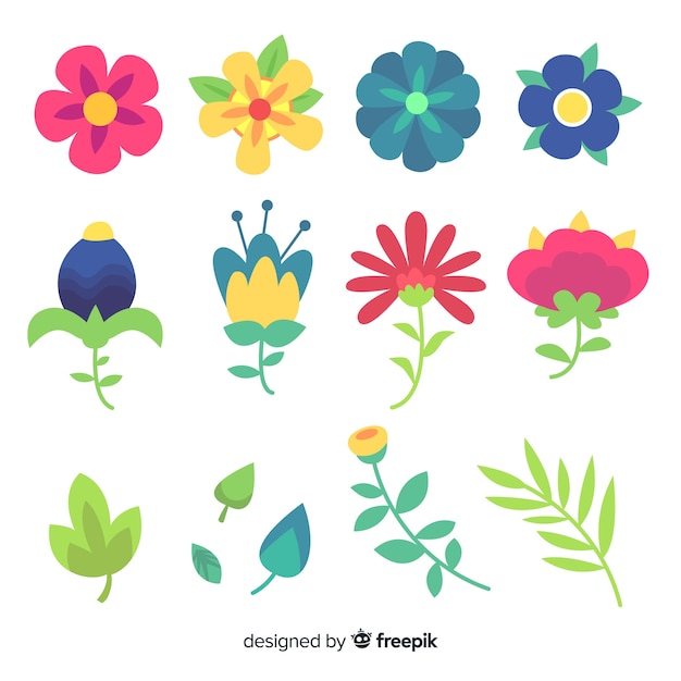 Collezione di fiori piatti primaverili