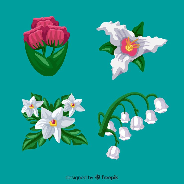 Vettore gratuito collezione di fiori primaverili disegnati a mano