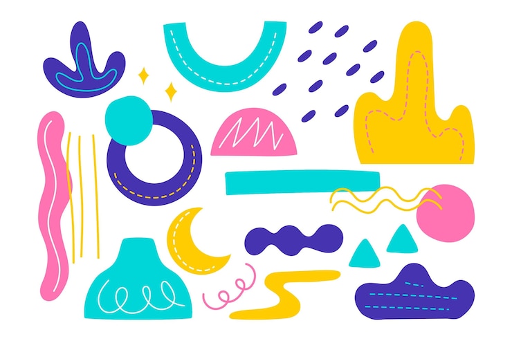 Vettore gratuito collezione di forme astratte colorate disegnate a mano