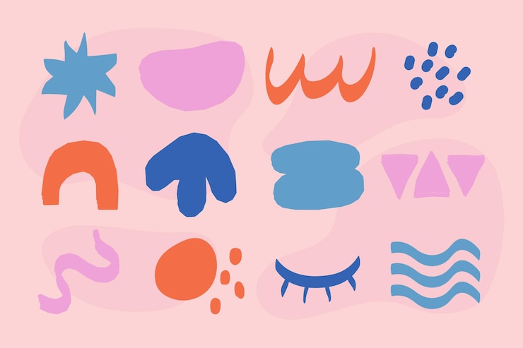 Vettore gratuito collezione di forme astratte di design piatto disegnato a mano
