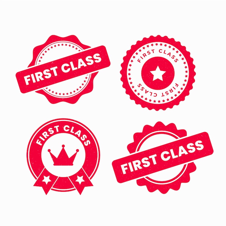 Vettore gratuito collezione di francobolli di prima classe dal design piatto