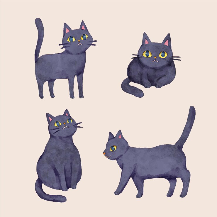 Vettore gratuito collezione di gatti neri di halloween ad acquerello