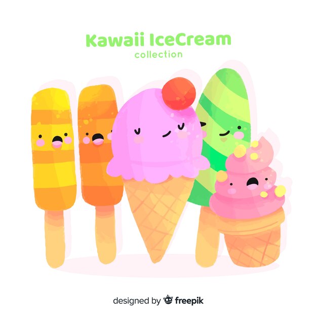 Collezione di gelato kawaii disegnata a mano