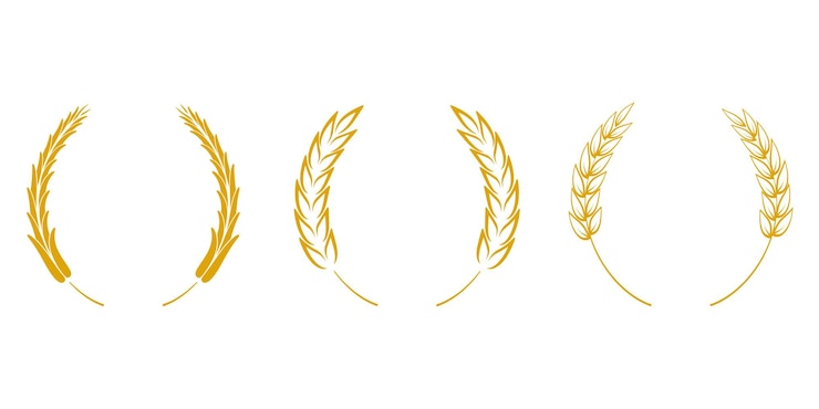 Collezione di ghirlande d'oro di grano in vari stili