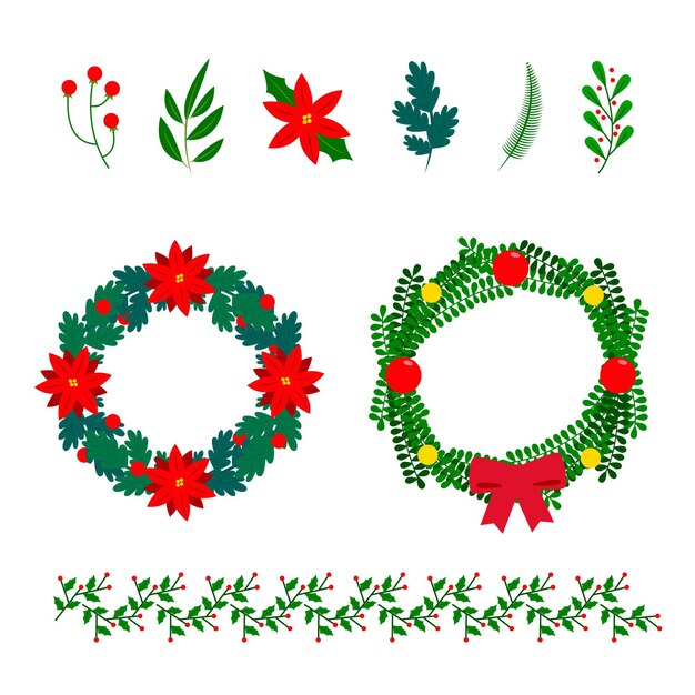 Collezione di ghirlande natalizie design piatto
