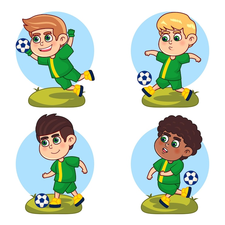 Vettore gratuito collezione di giocatori di calcio in stile cartone animato