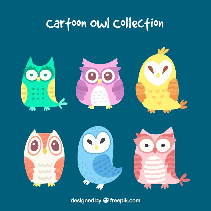 Vettore gratuito collezione di gufi colorati dei cartoni animati