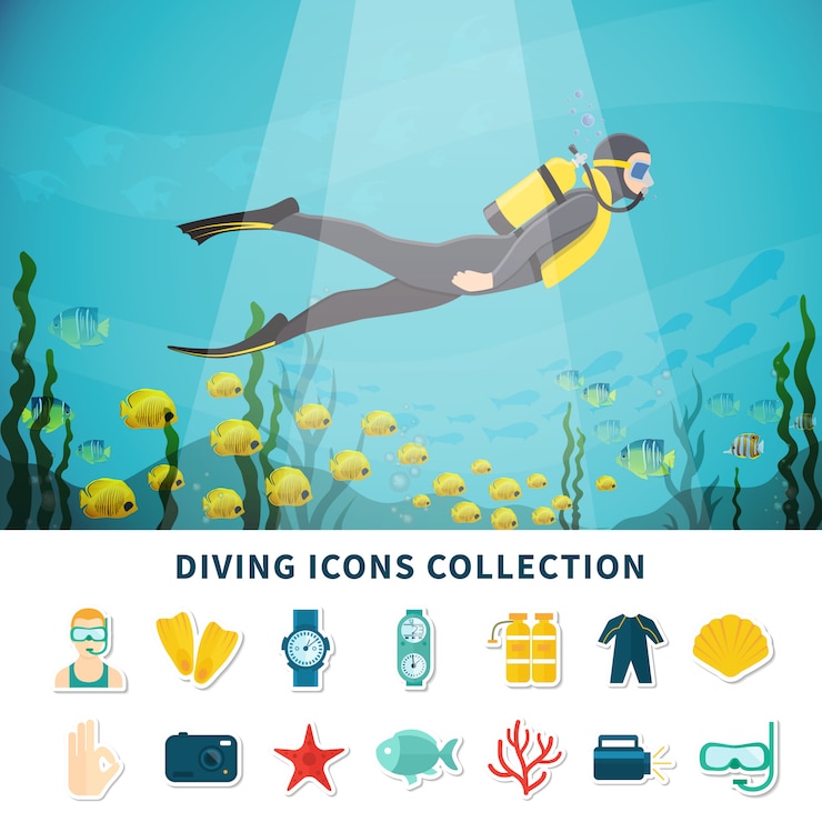Vettore gratuito collezione di icone di immersioni