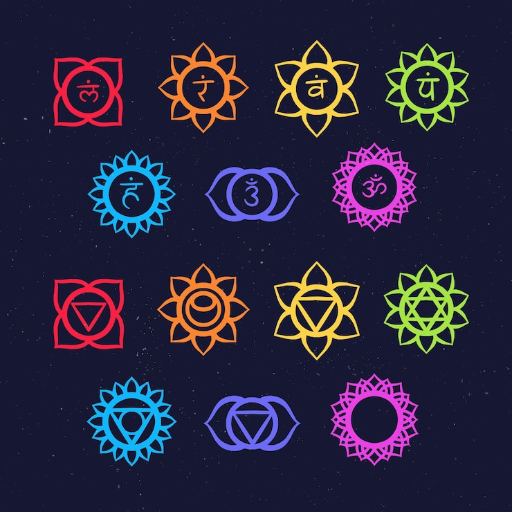 Vettore gratuito collezione di illustrazioni di chakra colorati