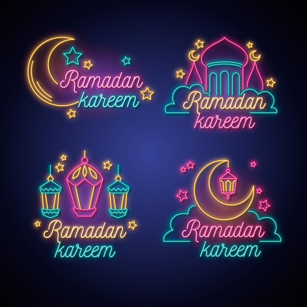 Collezione di insegne al neon lettering creativo ramadan