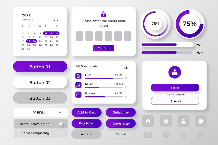 Vettore gratuito collezione di kit ui colorati sfumati