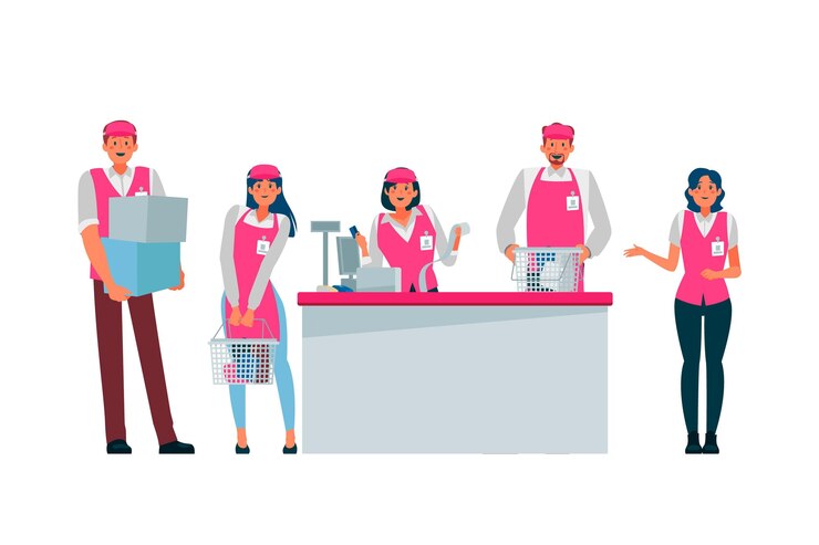 Vettore gratuito collezione di lavoratori del supermercato