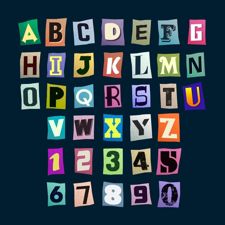 Vettore gratuito collezione di lettere di nota di riscatto colorato