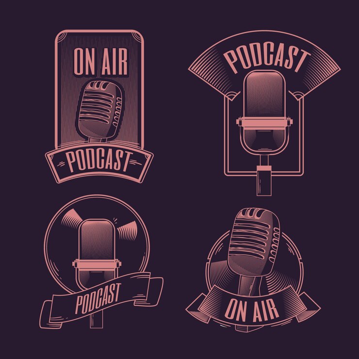 Vettore gratuito collezione di loghi di podcast vintage