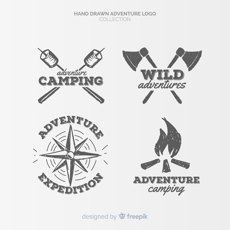 Vettore gratuito collezione di logo avventura disegnata a mano