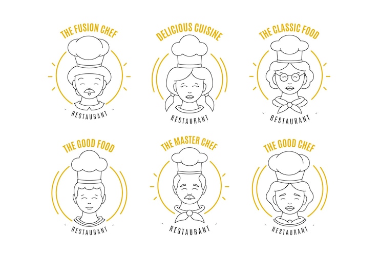 Vettore gratuito collezione di logo chef piatto lineare