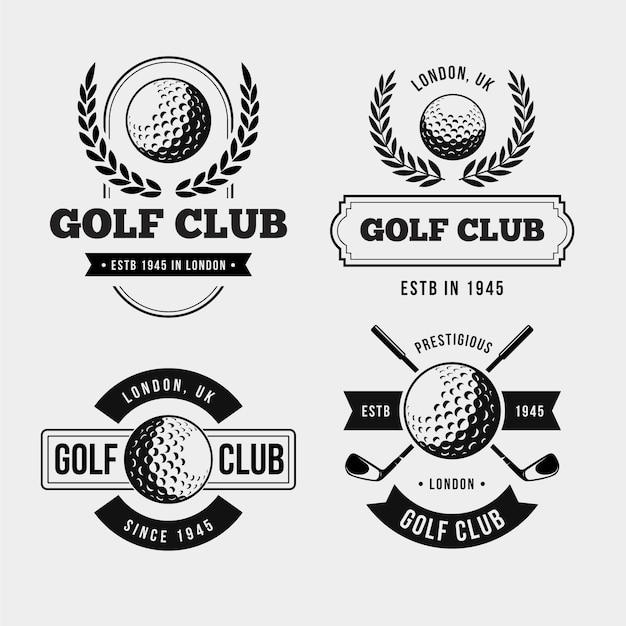 Collezione di logo di golf vintage in bianco e nero