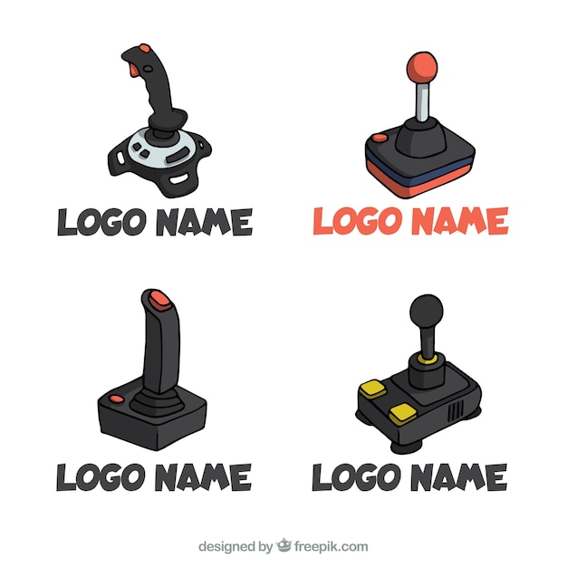 Collezione di logo joystick disegnato a mano con stile vintage